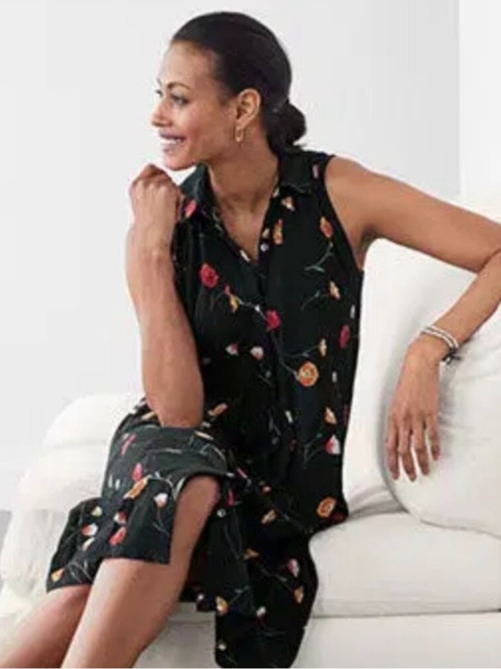 J. Jill Pima Cotton Floral Button Collared shirt Dress Sz Sm